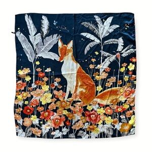 Beautiful Silky Woodland Fox Scarf, 16.5” x 16.5”